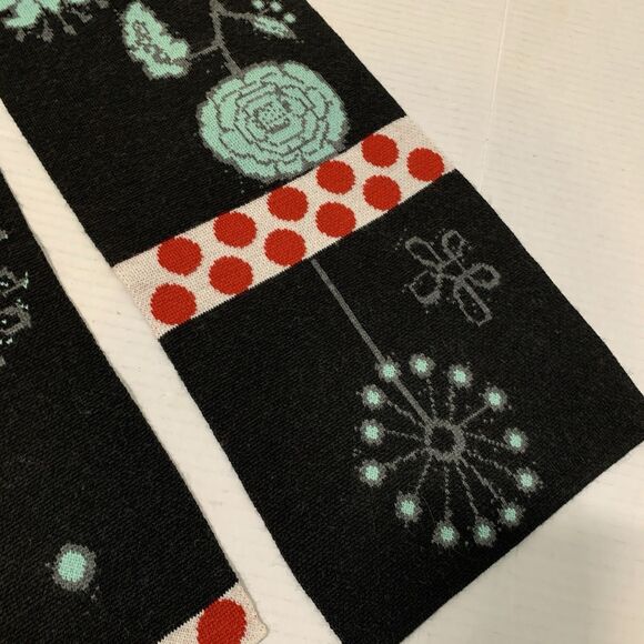 Smartwool Scarf Merino Wool Blend Teal Black Red Flowers 78” Long - Picture 2 of 5